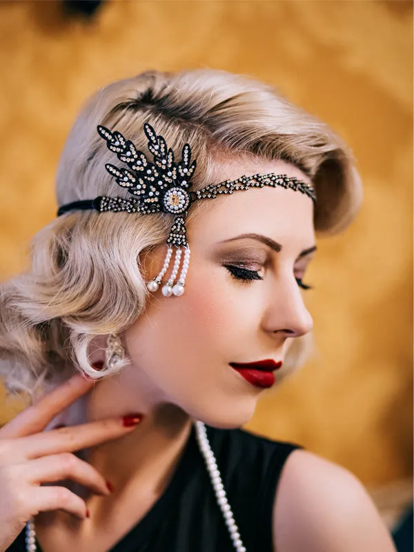 [US Warehouse] 1920s Pearl Rhinestone Headband sold by Retro Stage