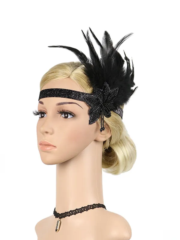 [US Warehouse] 1920s Feather Sequin  Headband sold by Retro Stage