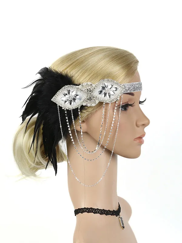[US Warehouse] 1920s Feather Fringe Elastic Headband sold by Retro Stage