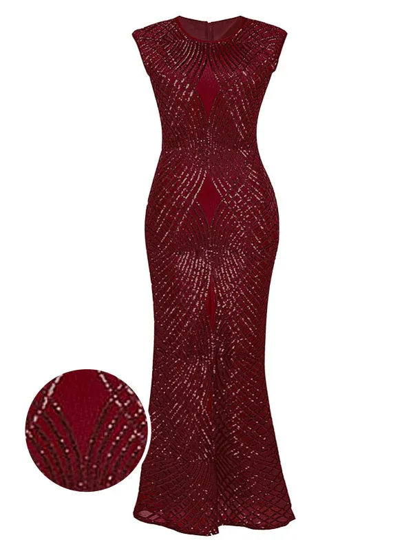 [US Warehouse] 1920s Sequined Sleeveless Geometric Dress sold by Retro Stage