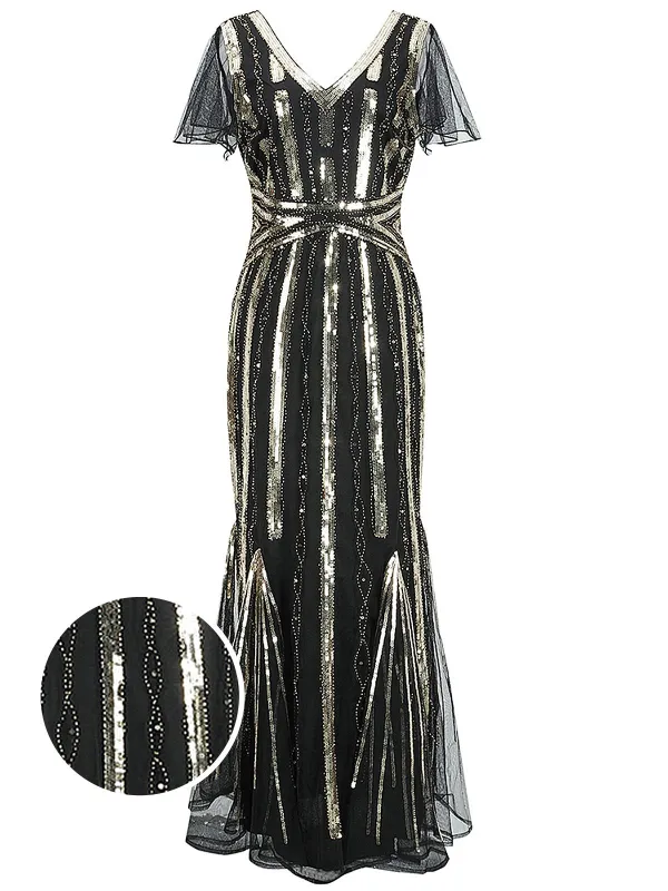 [US Warehouse] 1920s Cap Sleeve Sequined Embellished Dress sold by Retro Stage