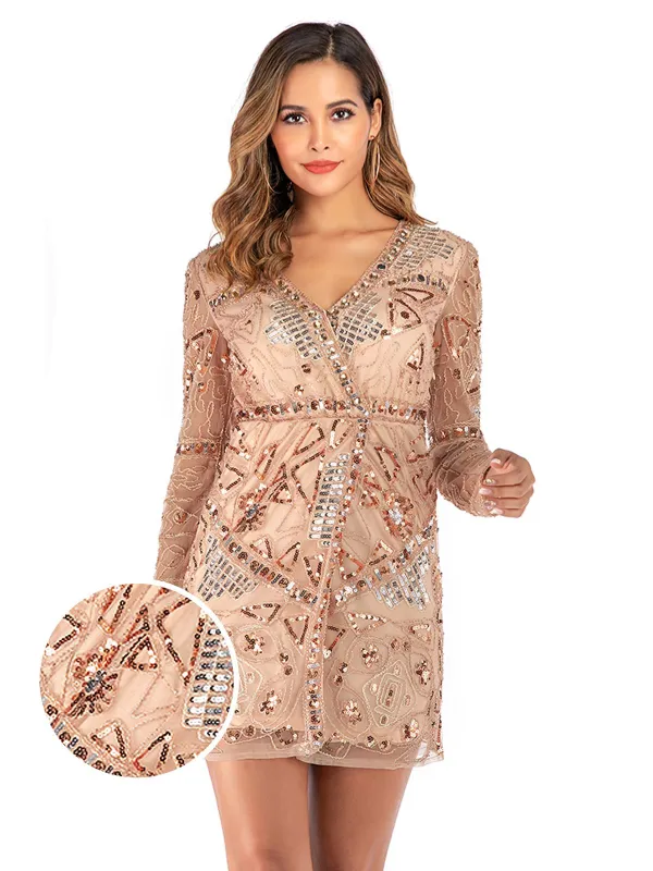 [US Warehouse] Pink 1920s Sequined Long Sleeve Dress sold by Retro Stage