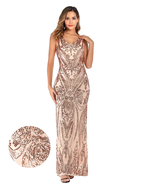 [US Warehouse] Pink 1920s Sequined Embellished Maxi Dress sold by Retro Stage