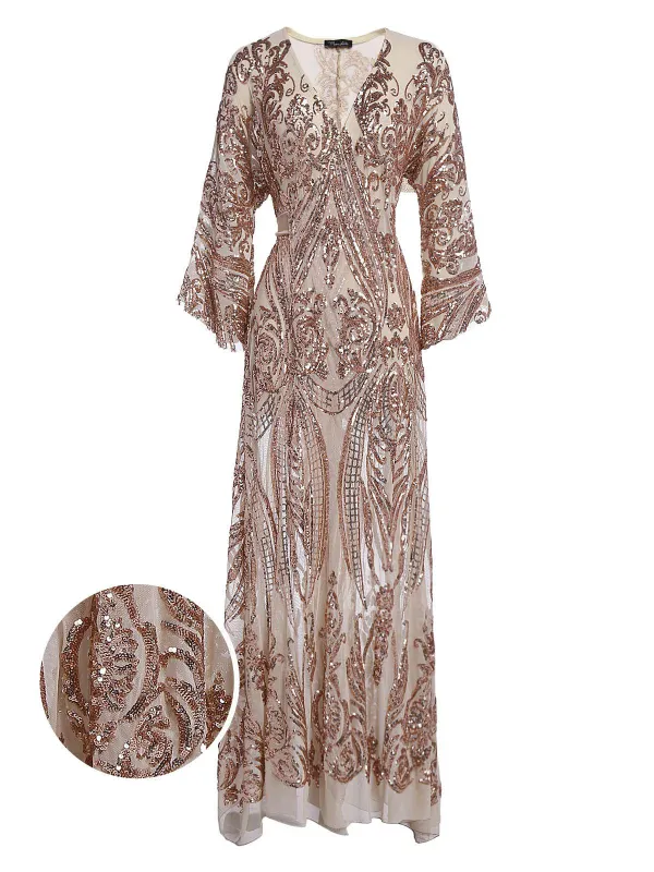 [US Warehouse] Apricot 1920s Sequined Maxi Cover-ups Dress sold by Retro Stage