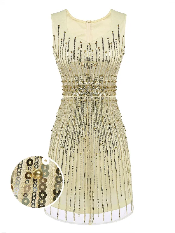 [US Warehouse] Beige 1920s Sequined Embellished Dress sold by Retro Stage