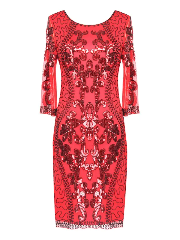 [US Warehouse] Red 1920s 3/4 Sleeve Sequin Gatsby Dress sold by Retro Stage