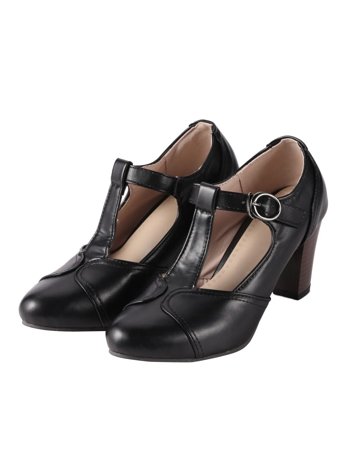 Retro Black T-Strap Chunky Heels Shoes sold by Retro Stage