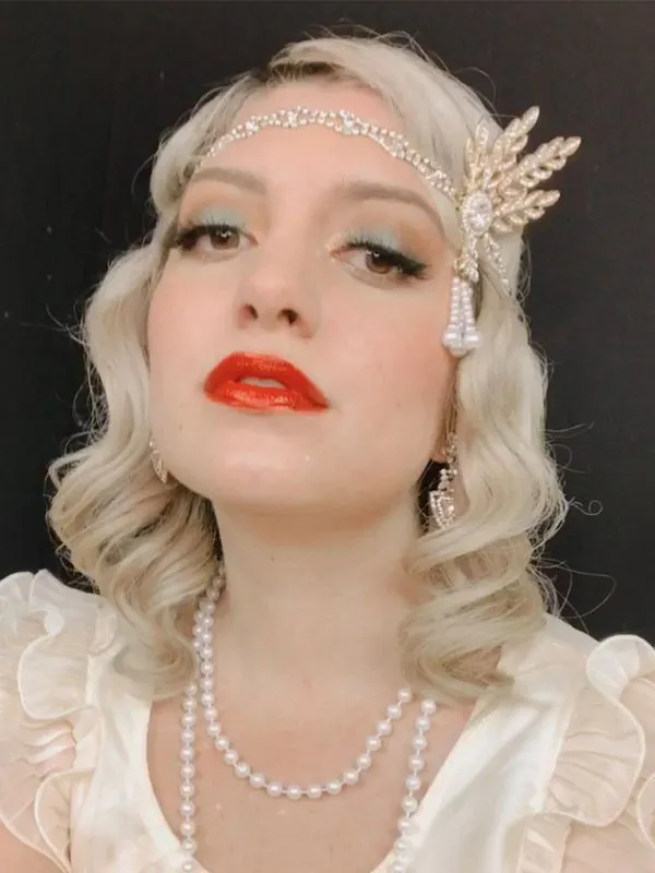 [US Warehouse] 1920s Fringe Pearl Rhinestone Headband sold by Retro Stage