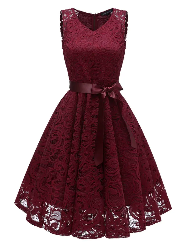 1950s Lace V Neck Bow Dress sold by Retro Stage
