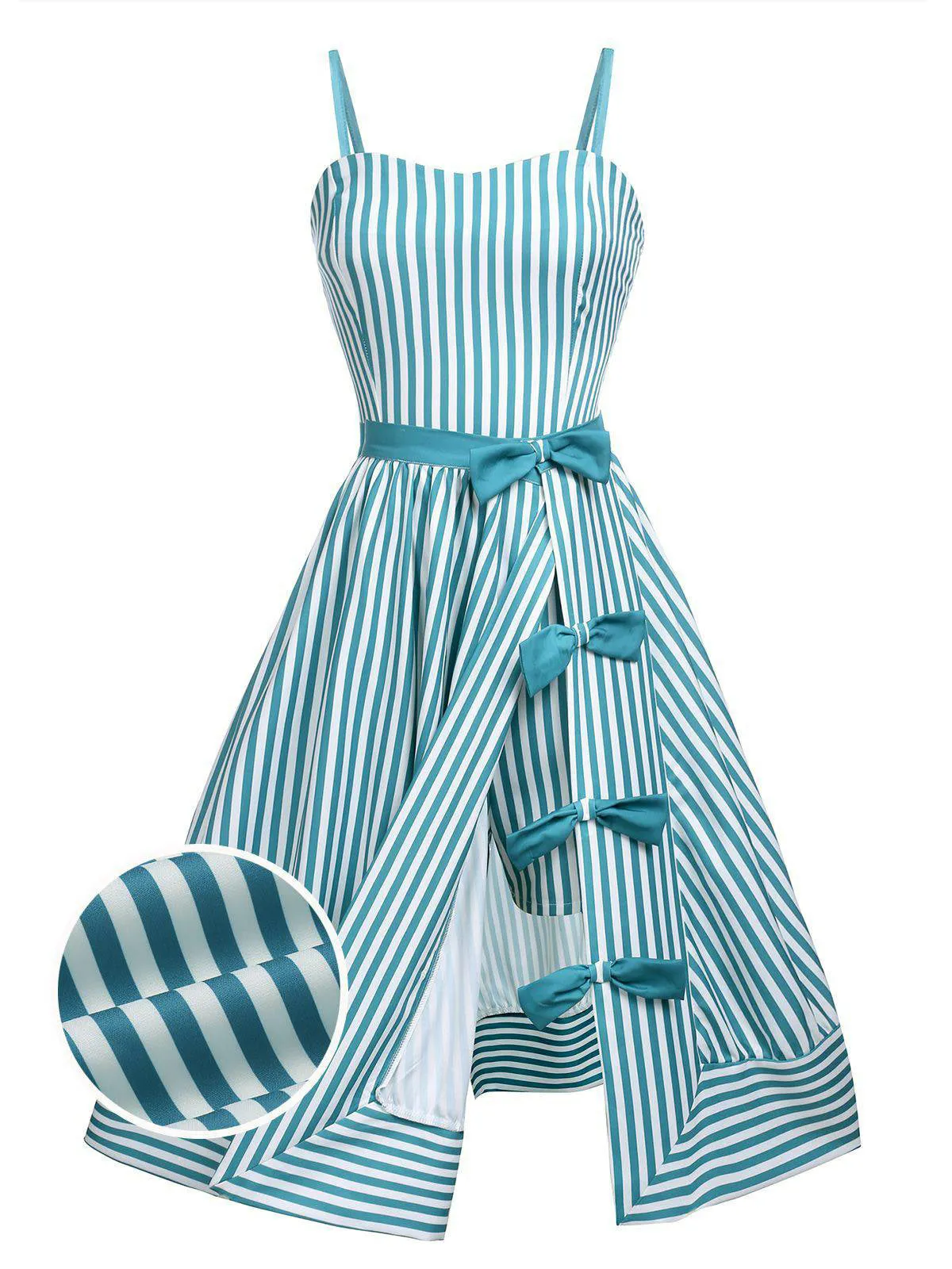 Turquoise 1950s Stripes Romper & Skirt sold by Retro Stage