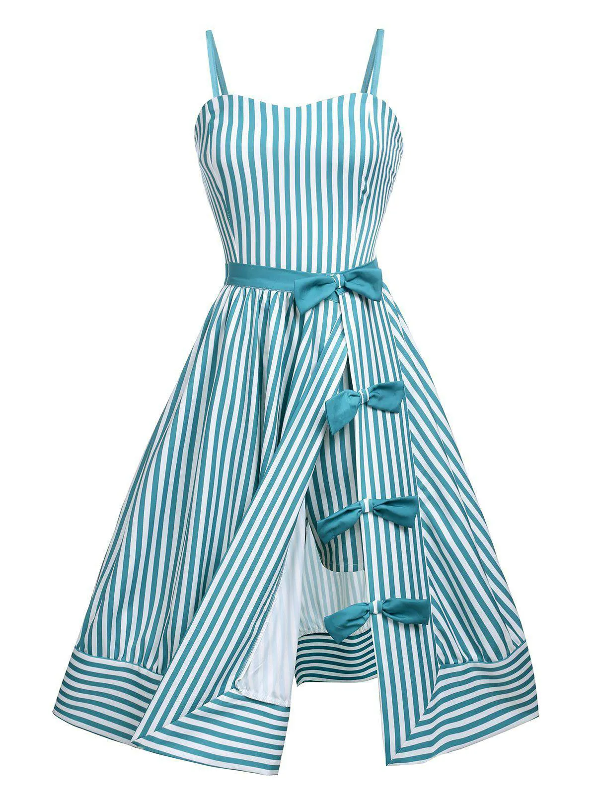 Turquoise 1950s Stripes Romper & Skirt sold by Retro Stage product image thumbnail 2