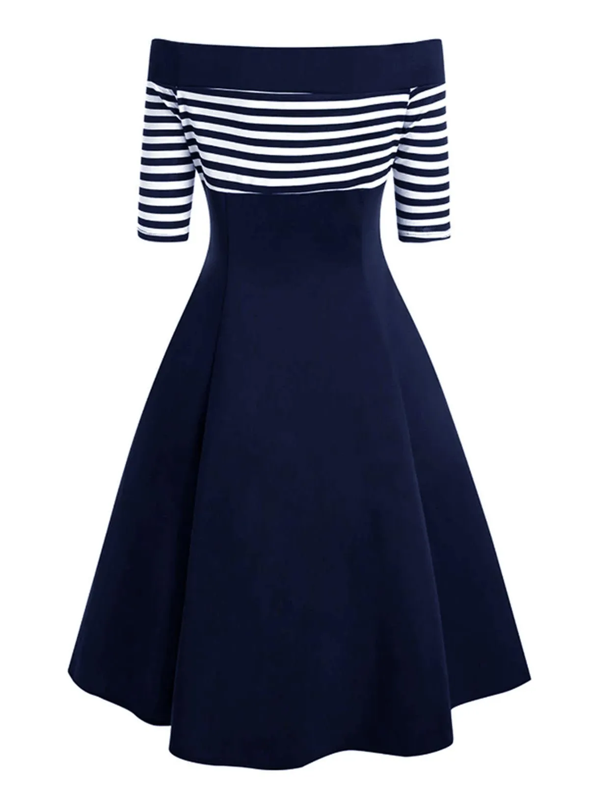 Navy 1950s Off Shoulder Swing Dress sold by Retro Stage product image thumbnail 2