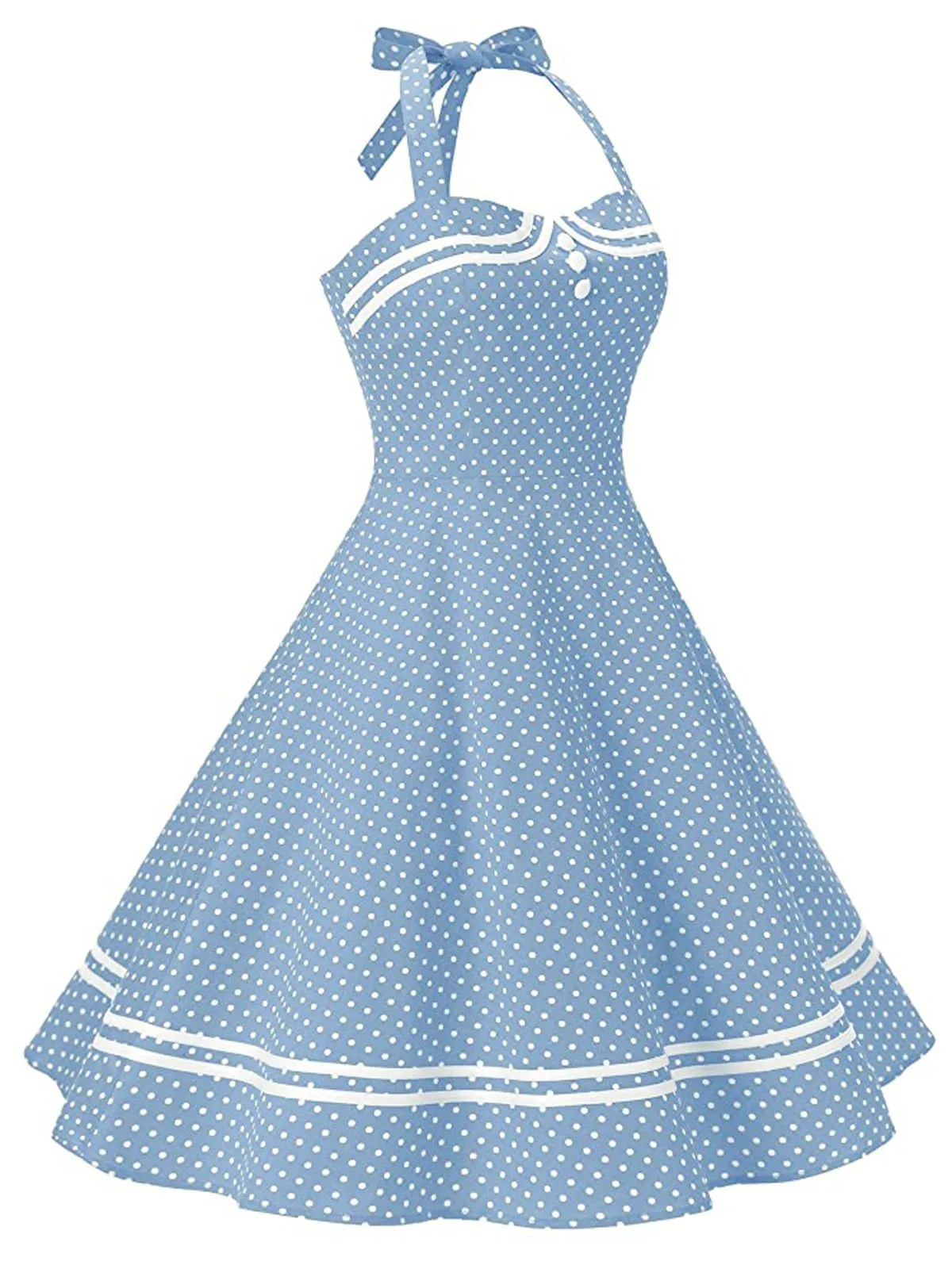 Blue 1950s Polka Dot Halter Swing Dress sold by Retro Stage product image thumbnail 3
