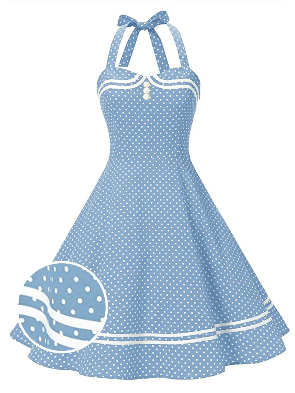 Blue 1950s Polka Dot Halter Swing Dress sold by Retro Stage