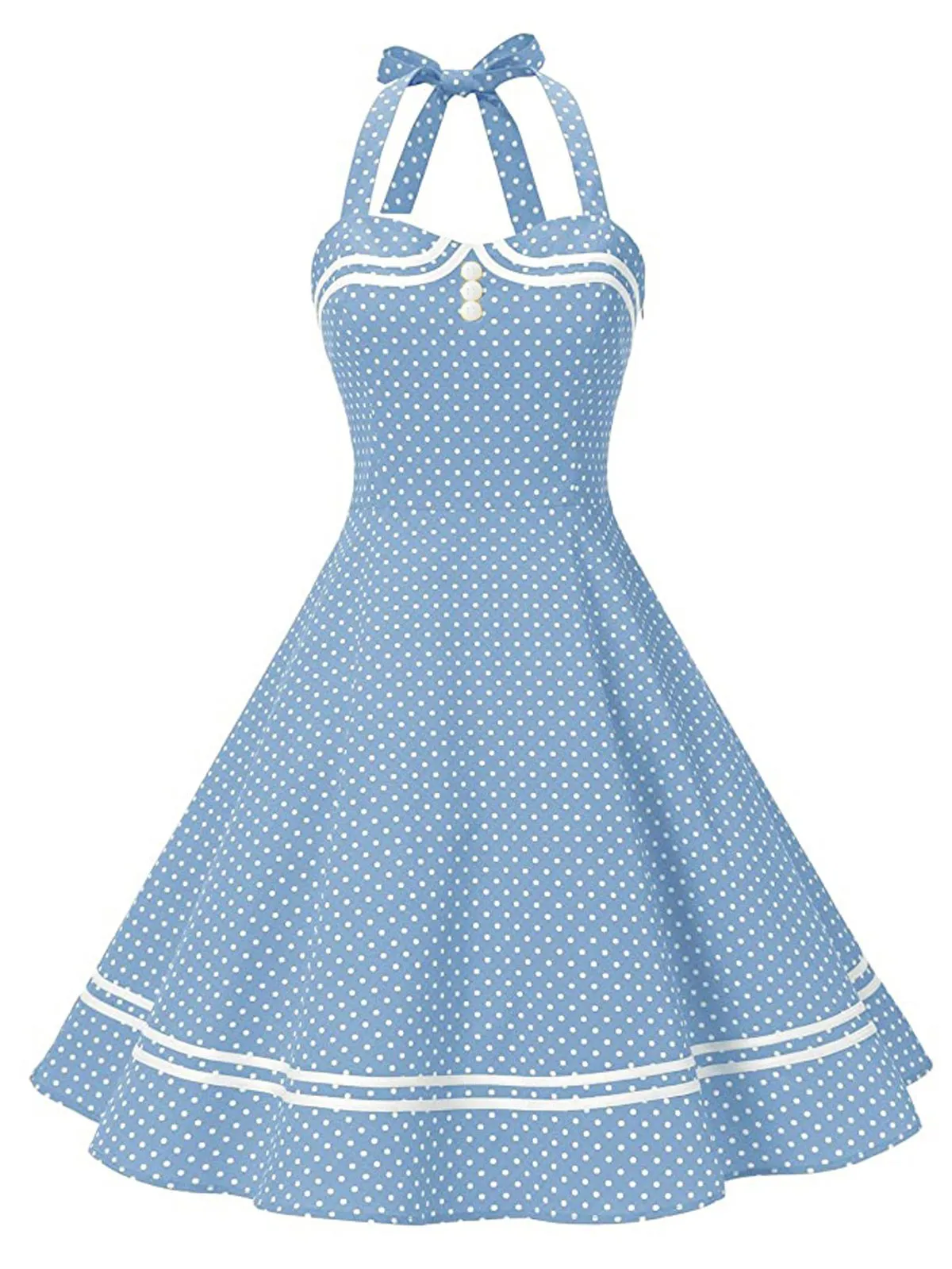 Blue 1950s Polka Dot Halter Swing Dress sold by Retro Stage product image thumbnail 2