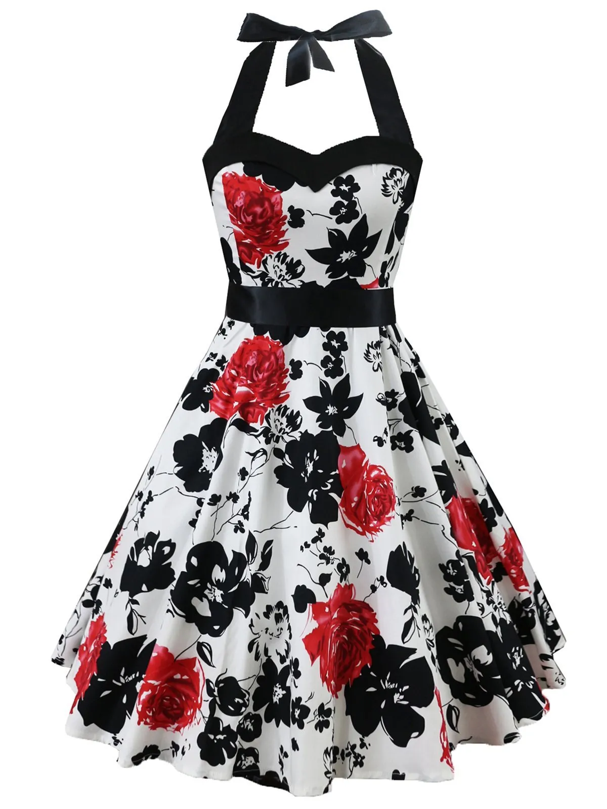 White 1950s Floral Halter Swing Dress sold by Retro Stage product image thumbnail 2