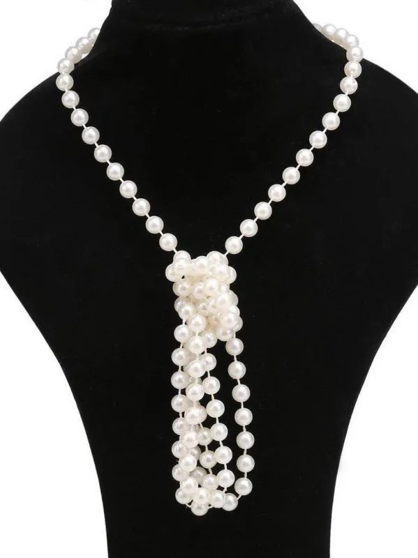 [US Warehouse] White 1920s Pearl Flapper Necklace sold by Retro Stage