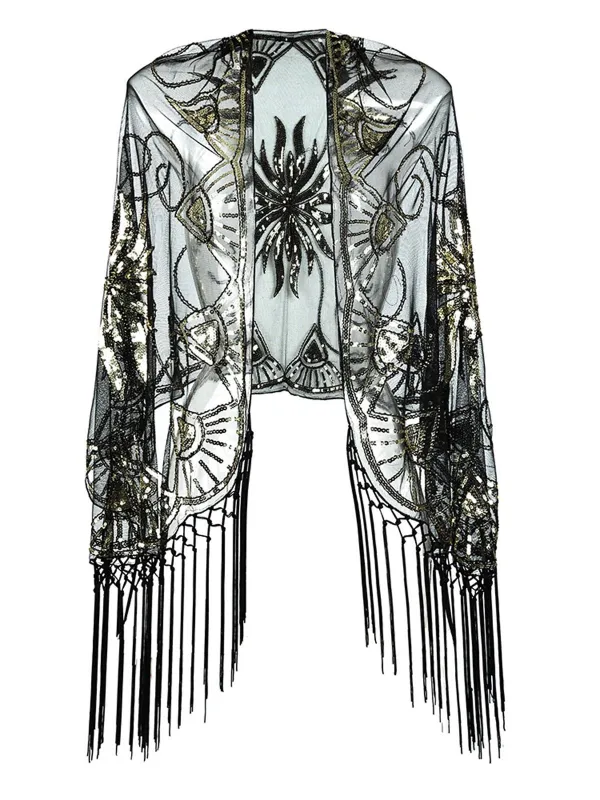 [US Warehouse] Vintage Sequin Handmade Fringed Cape sold by Retro Stage