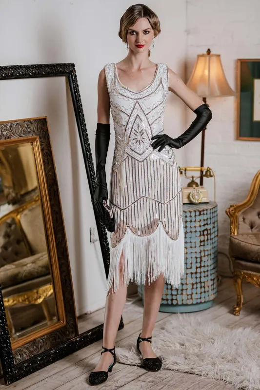 [US Warehouse] White 1920s Fringed Flapper Dress made by Retro Stage