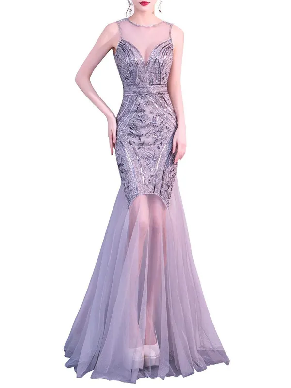 [US Warehouse] Gray 1920s Sequin Gatsby Long Dress sold by Retro Stage