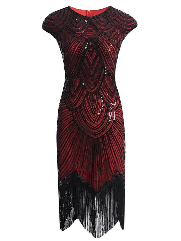 [US Warehouse] Red 1920s Sequin Beaded Fringed Dress sold by Retro Stage
