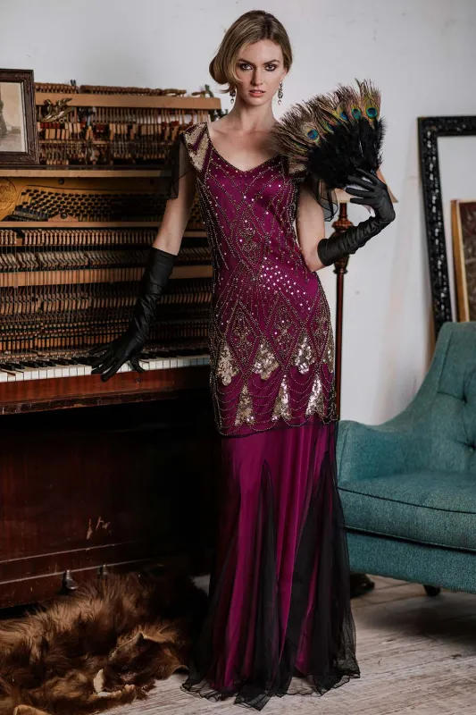 [US Warehouse] Rose Red 1920s Sequined Maxi Flapper Dress sold by Retro Stage