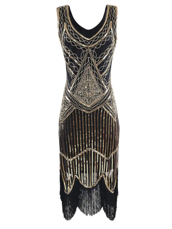 [US Warehouse] Gold 1920s Sequined Flapper Dress sold by Retro Stage