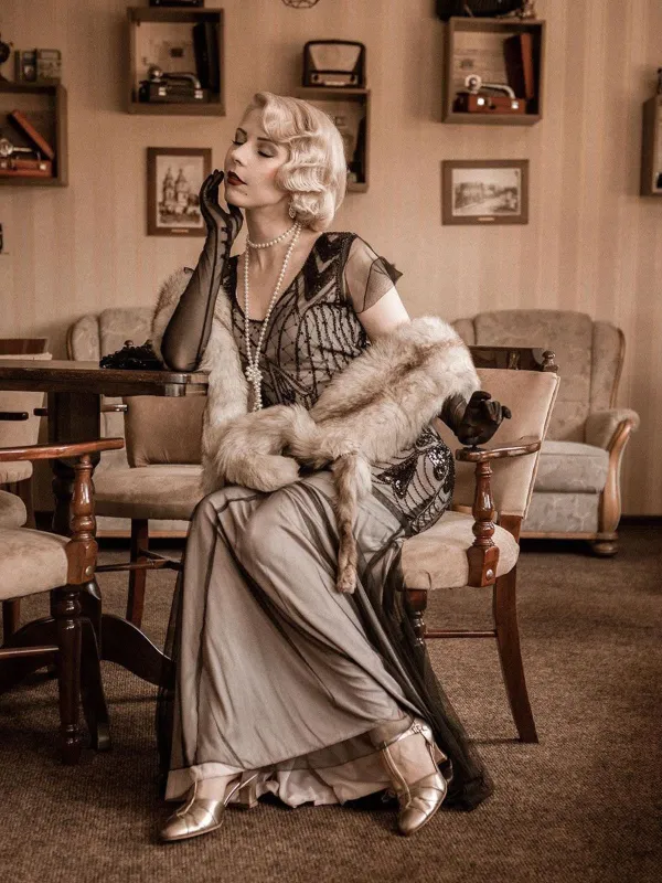 [US Warehouse] Pink 1920s Cap Sleeve Sequin Evening Dress sold by Retro Stage