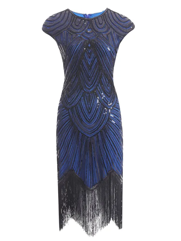 [US Warehouse] Blue 1920s Sequin Beaded Fringed Dress sold by Retro Stage