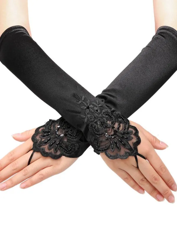 [US Warehouse] Black 1920s  Fingerless Lace Gloves sold by Retro Stage
