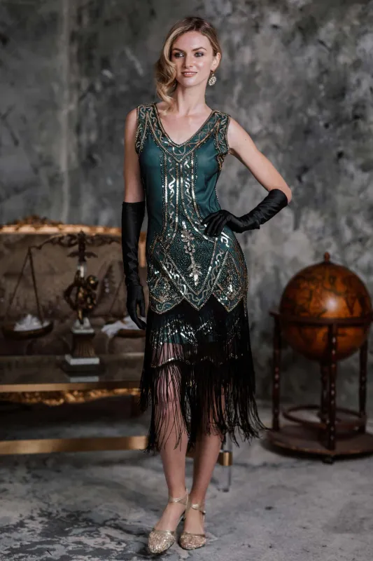 [US Warehouse] Blue 1920s Beaded Fringed Dress sold by Retro Stage