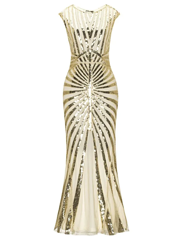 [US Warehouse] Apricot 1920s Sequin Art Deco Maxi Dress sold by Retro Stage