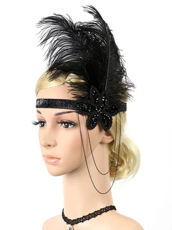 [US Warehouse] 1920s Feather Elastic Headband sold by Retro Stage
