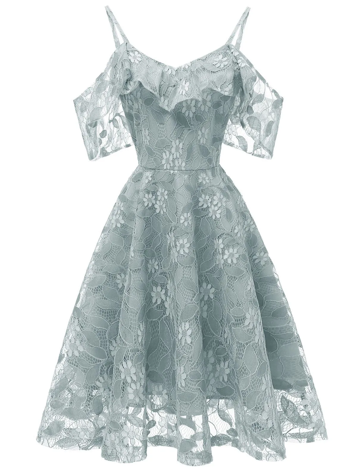 1950s Lace Cold Shoulder Ruffle Dress sold by Retro Stage product image thumbnail 2