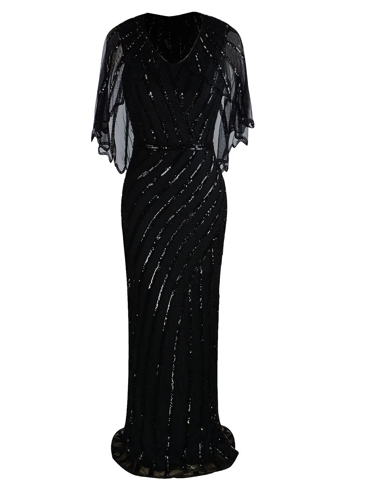 1920s Mesh Sequined Cape Maxi Dress sold by Retro Stage product image thumbnail 2