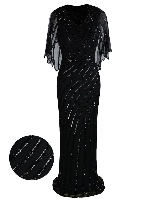 1920s Mesh Sequined Cape Maxi Dress sold by Retro Stage