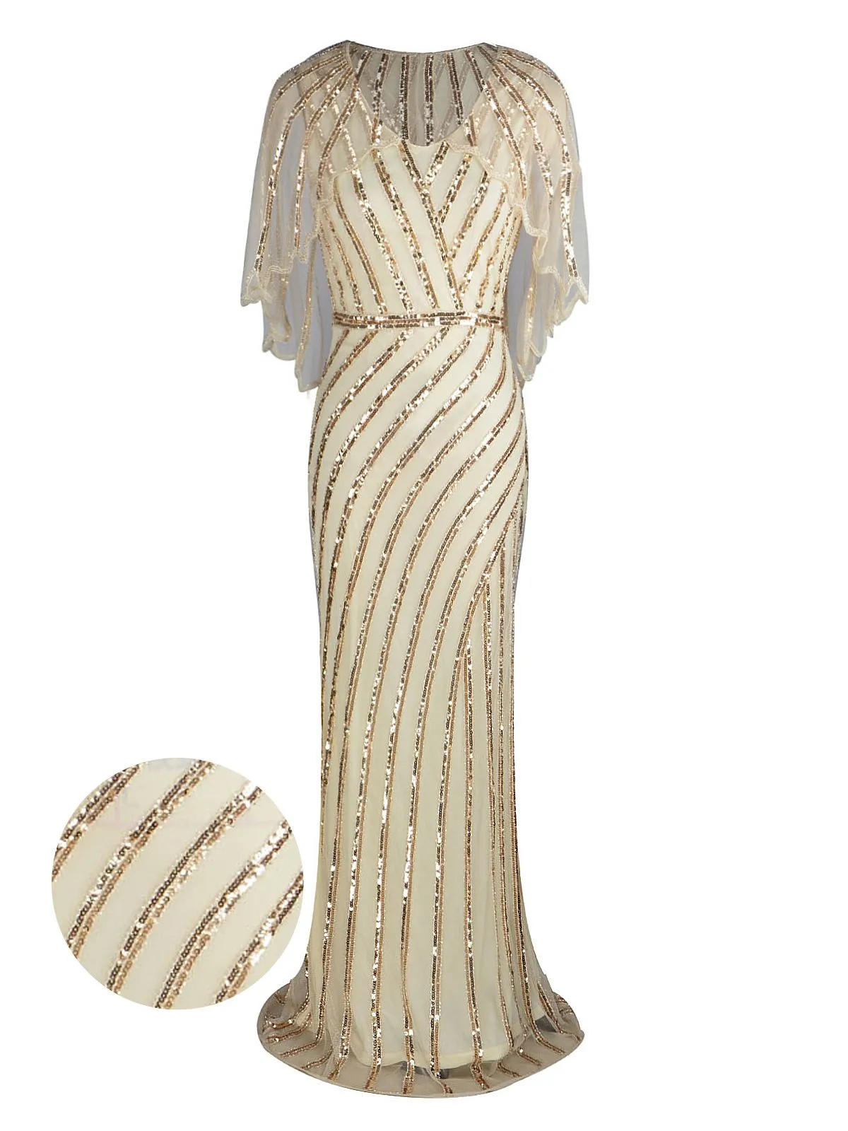1920s Mesh Sequined Cape Maxi Dress sold by Retro Stage product image thumbnail 5