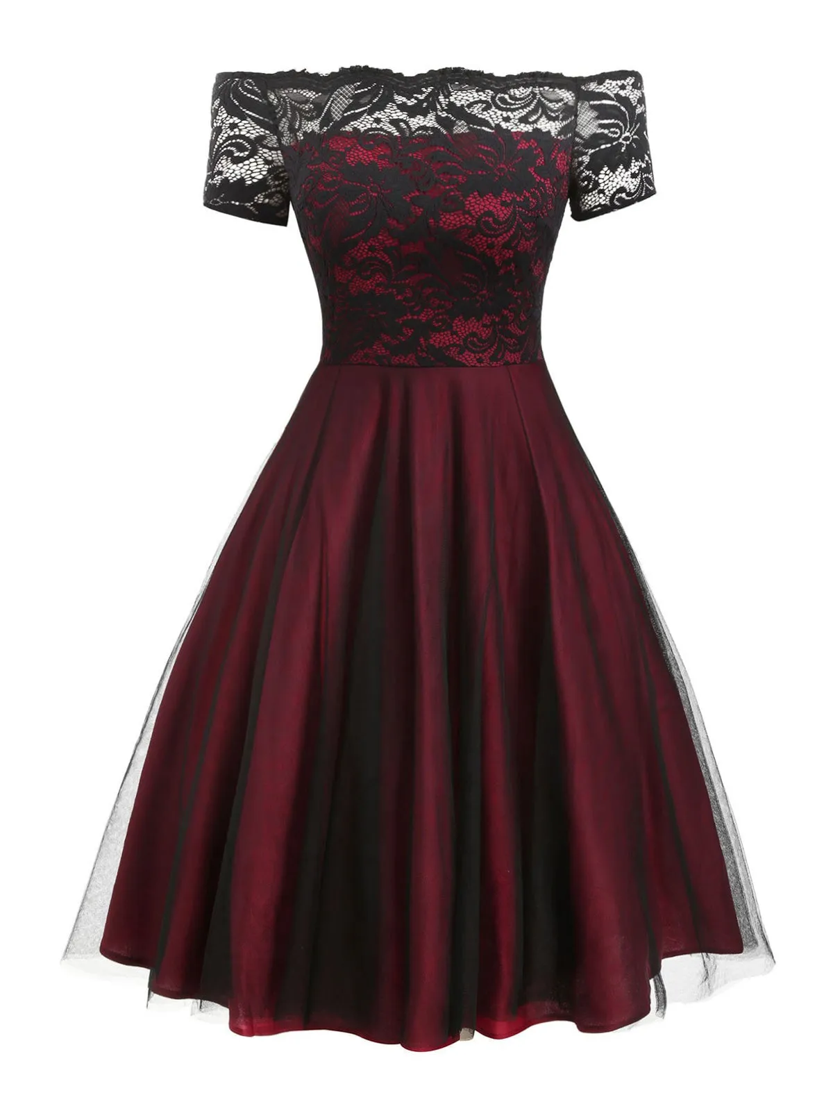 1950s Off Shoulder Lace Swing Dress sold by Retro Stage