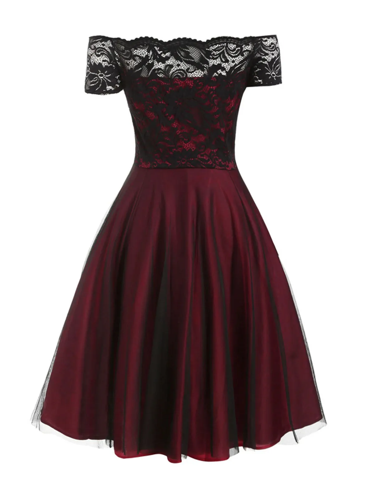 1950s Off Shoulder Lace Swing Dress sold by Retro Stage product image thumbnail 2