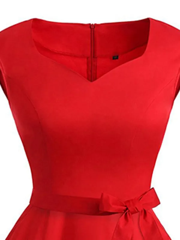 Red 1950s Sweetheart Swing Dress sold by Retro Stage product image thumbnail 2