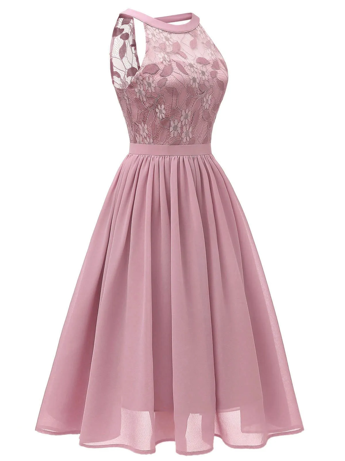 Pink 1950s Floral Lace Swing Dress sold by Retro Stage product image thumbnail 2