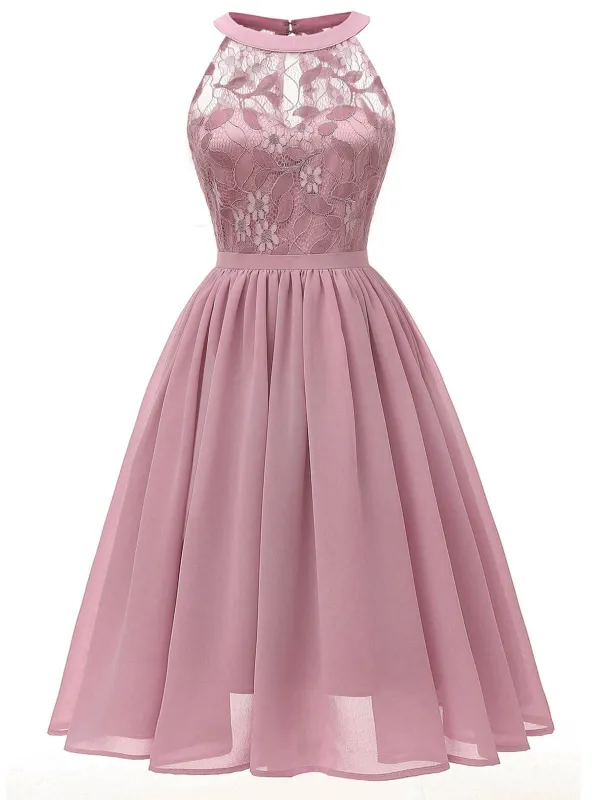 Pink 1950s Floral Lace Swing Dress sold by Retro Stage