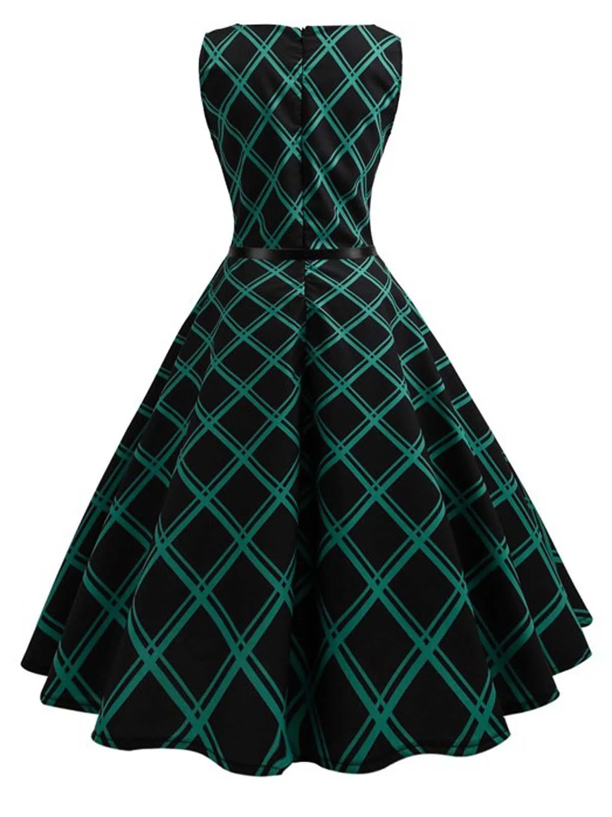 Green 1950s Plaid Belted Swing Dress sold by Retro Stage product image thumbnail 3