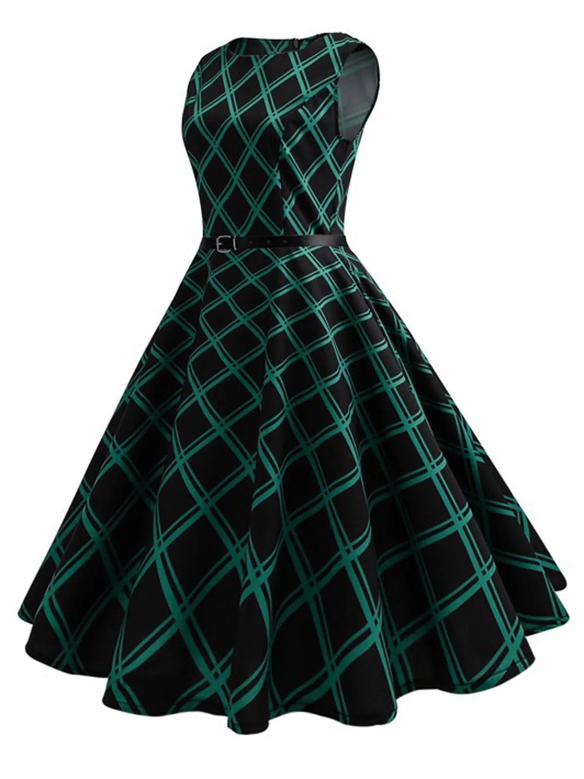Green 1950s Plaid Belted Swing Dress sold by Retro Stage product image thumbnail 2