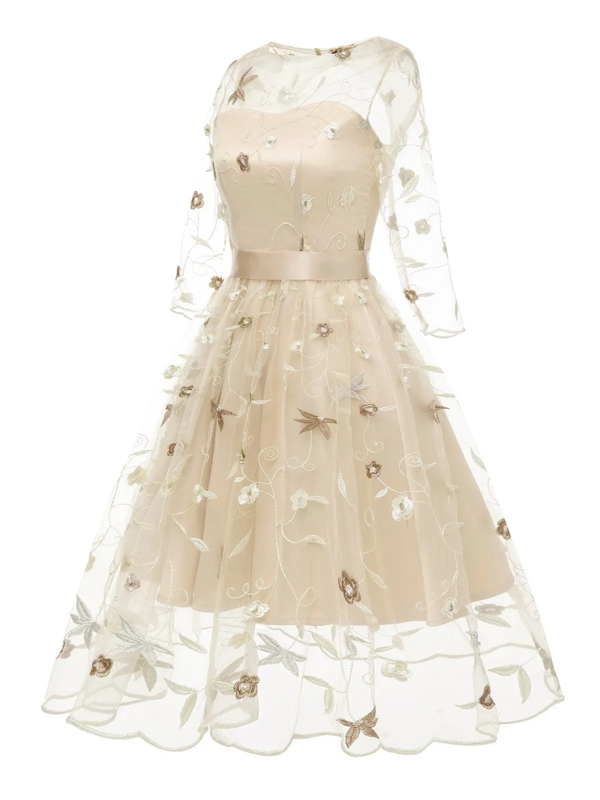 3/4 Sleeve 1950s Floral Embroidery Dress sold by Retro Stage product image thumbnail 3