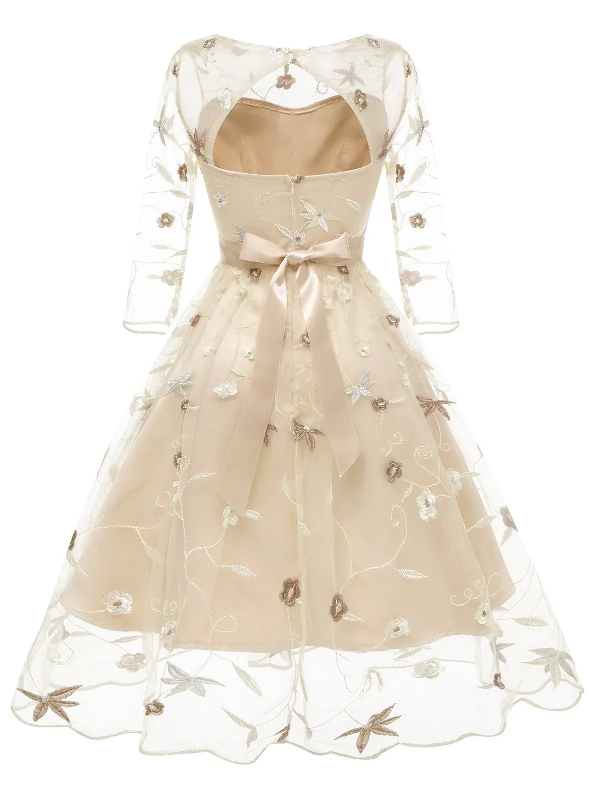 3/4 Sleeve 1950s Floral Embroidery Dress sold by Retro Stage product image thumbnail 2