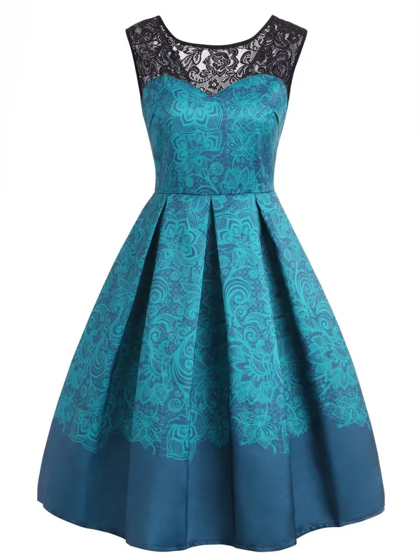 Blue 1950s Floral Sweetheart Swing Dress sold by Retro Stage