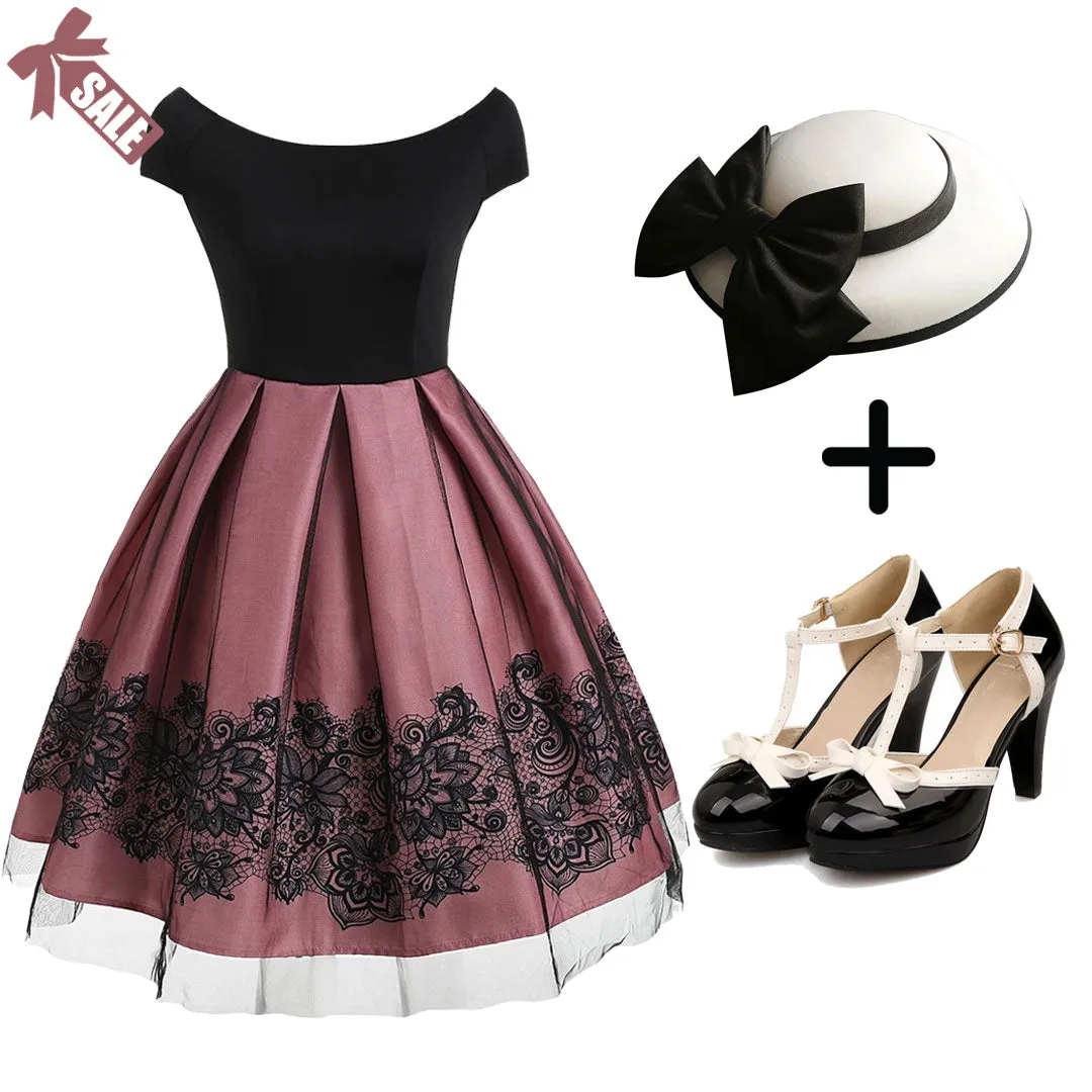 1950s Floral Print Off Shoulder Dress sold by Retro Stage product image thumbnail 5