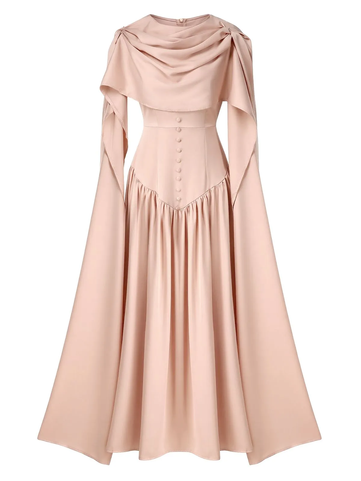 Beige 1950s Draped Renaissance Long Sleeve Maxi Dress sold by Retro Stage product image thumbnail 2