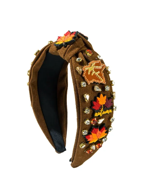 Thanksgiving Alloy Maple Leaf & Turkey Rhinestone Headband sold by Retro Stage